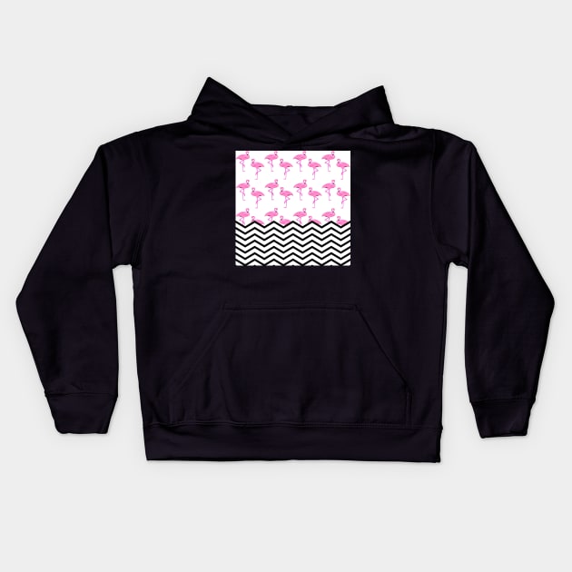 Pink Flamingos Pattern with Chevron Stripes Kids Hoodie by TammyWinandArt